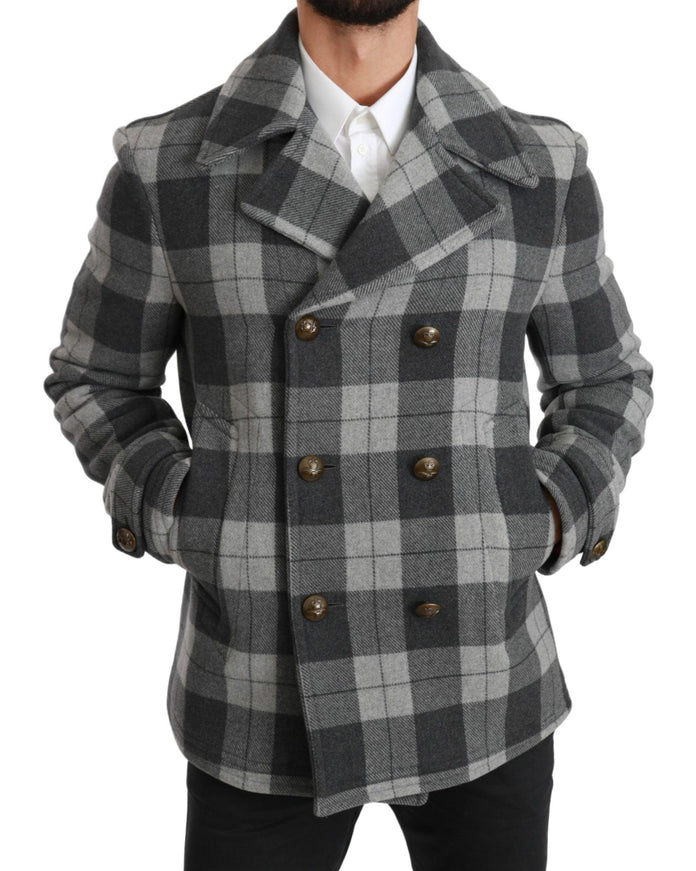 Dolce & Gabbana Gray Check Wool Cashmere Coat Jacket - Ellie Belle