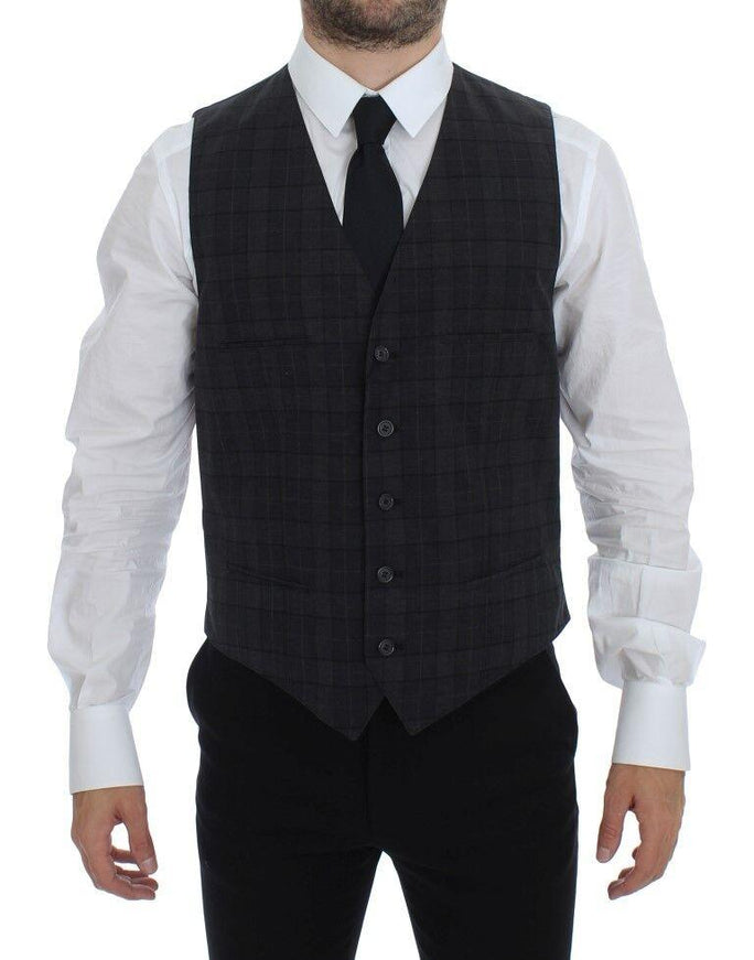 Dolce & Gabbana Gray Checkered Formal Dress Vest Gilet - Ellie Belle