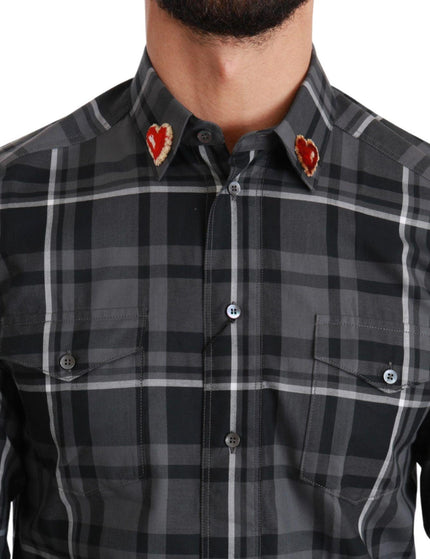 Dolce & Gabbana Gray Checkered Heart Collar MARTINI Shirt - Ellie Belle