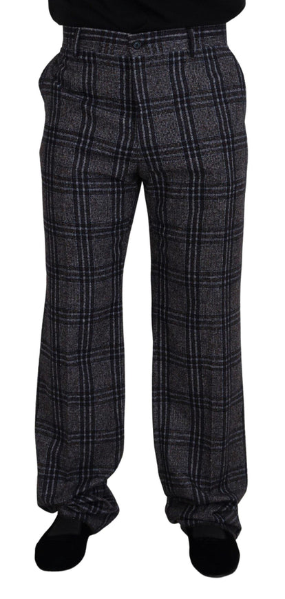 Dolce & Gabbana Gray Checkered Mid Waist Men Pants - Ellie Belle