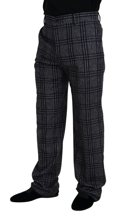 Dolce & Gabbana Gray Checkered Mid Waist Men Pants - Ellie Belle