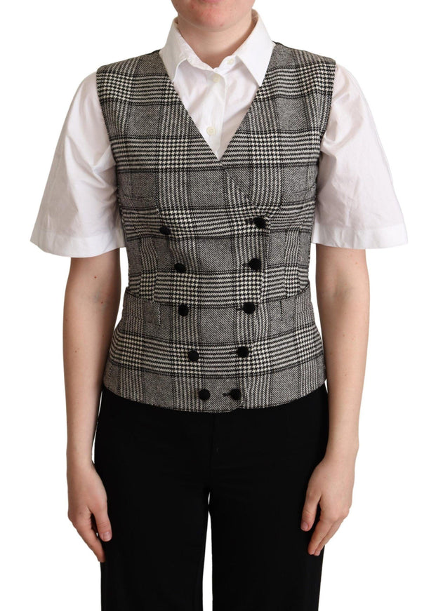 Dolce & Gabbana Gray Checkered Sleeveless Waistcoat Vest - Ellie Belle