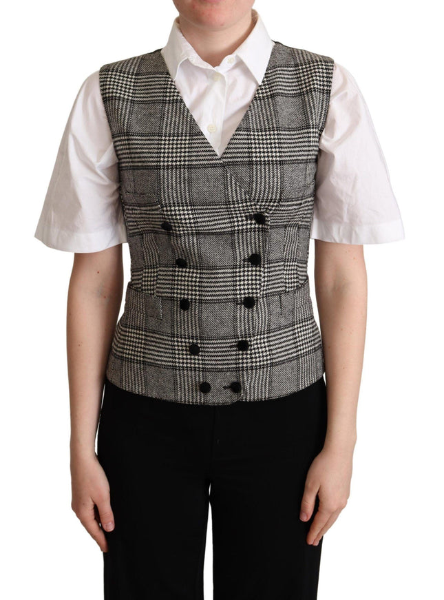 Dolce & Gabbana Gray Checkered Sleeveless Waistcoat Vest - Ellie Belle