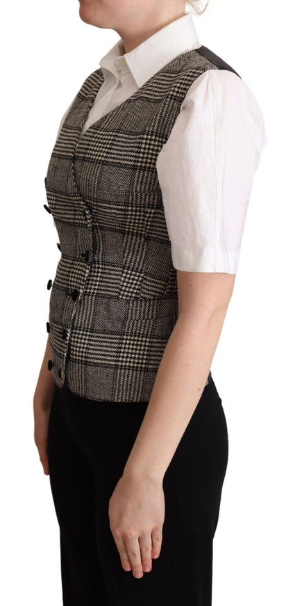 Dolce & Gabbana Gray Checkered Sleeveless Waistcoat Vest - Ellie Belle