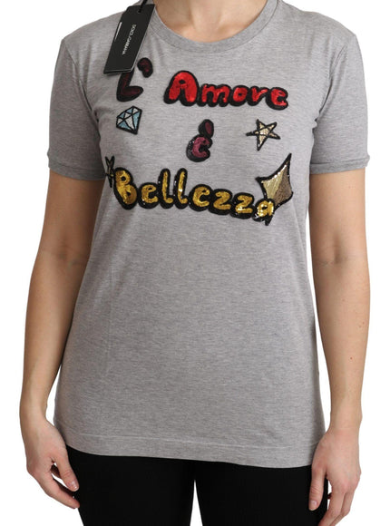 Dolce & Gabbana Gray Cotton Amore e Bellezza Top T-shirt