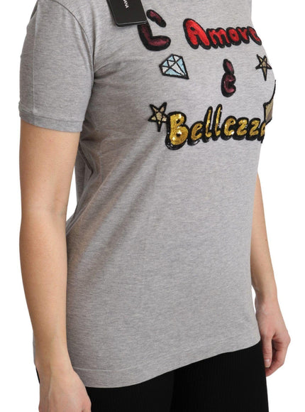 Dolce & Gabbana Gray Cotton Amore e Bellezza Top T-shirt