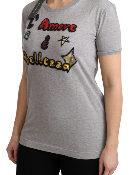 Dolce & Gabbana Gray Cotton Amore e Bellezza Top T-shirt