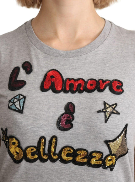 Dolce & Gabbana Gray Cotton Amore e Bellezza Top T-shirt