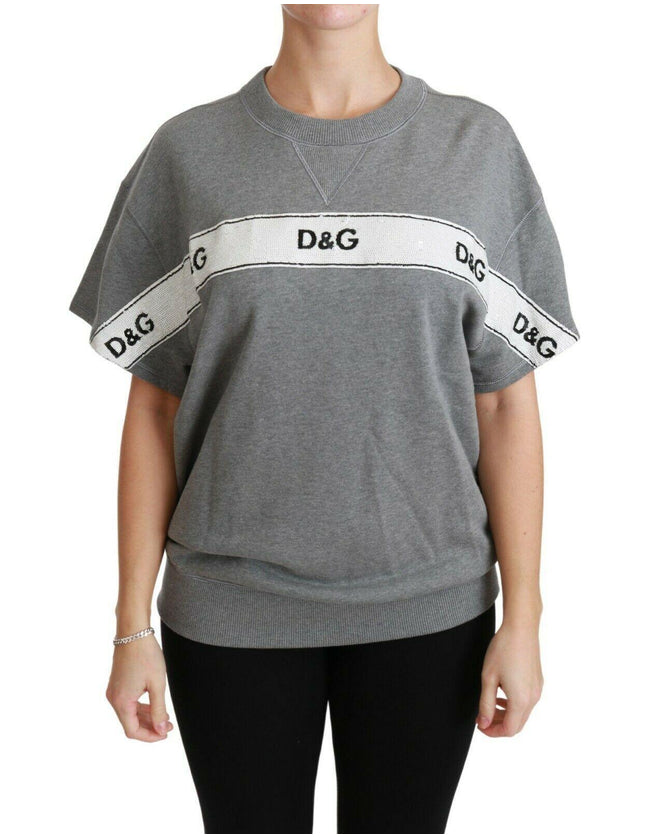 Dolce & Gabbana Gray Cotton Sequined Pullover Top Sweater - Ellie Belle
