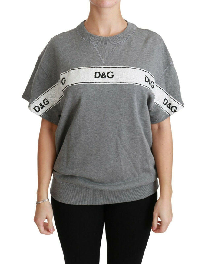 Dolce & Gabbana Gray Cotton Sequined Pullover Top Sweater - Ellie Belle