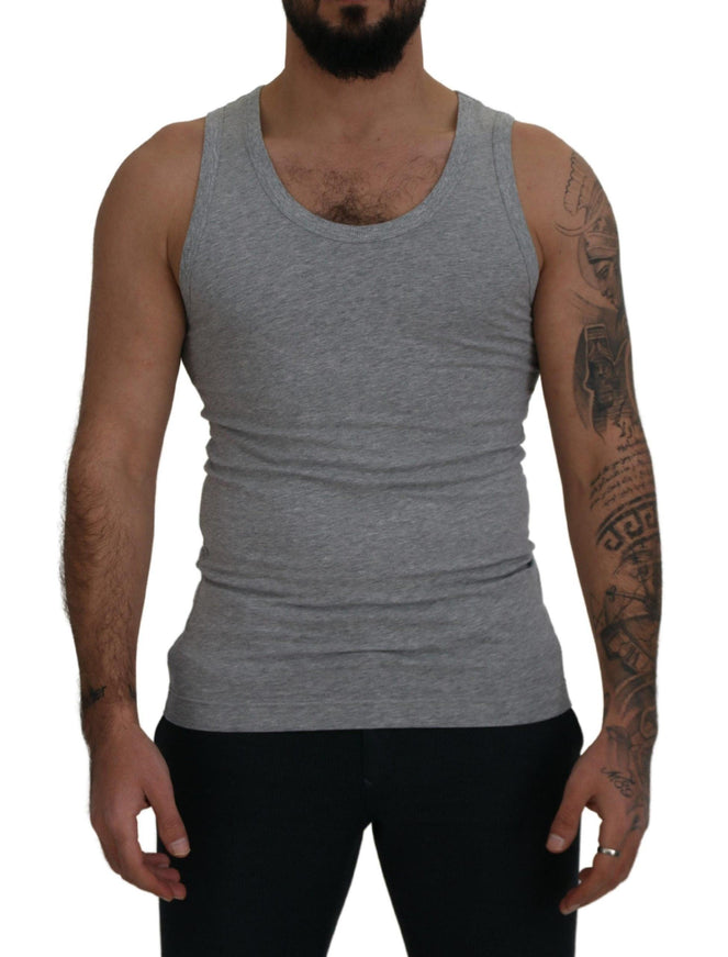 Dolce & Gabbana Gray Cotton Sleeveless Logo Men T-shirt - Ellie Belle