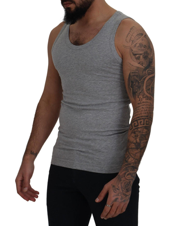 Dolce & Gabbana Gray Cotton Sleeveless Logo Men T-shirt - Ellie Belle