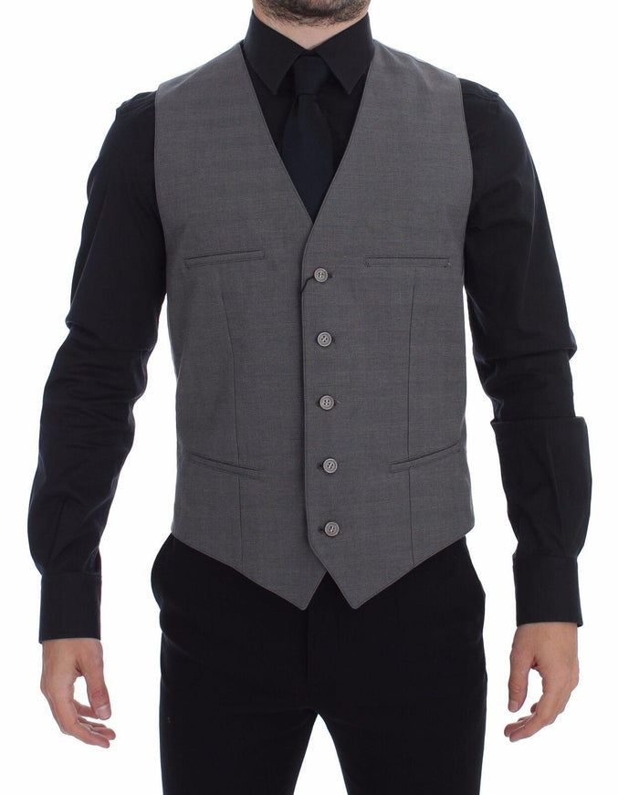 Dolce & Gabbana Gray Cotton Slim Fit Button Front Dress Vest - Ellie Belle