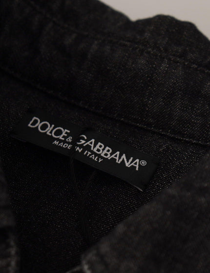 Dolce & Gabbana Gray Cotton Stretch Button Down Denim Shirt - Ellie Belle