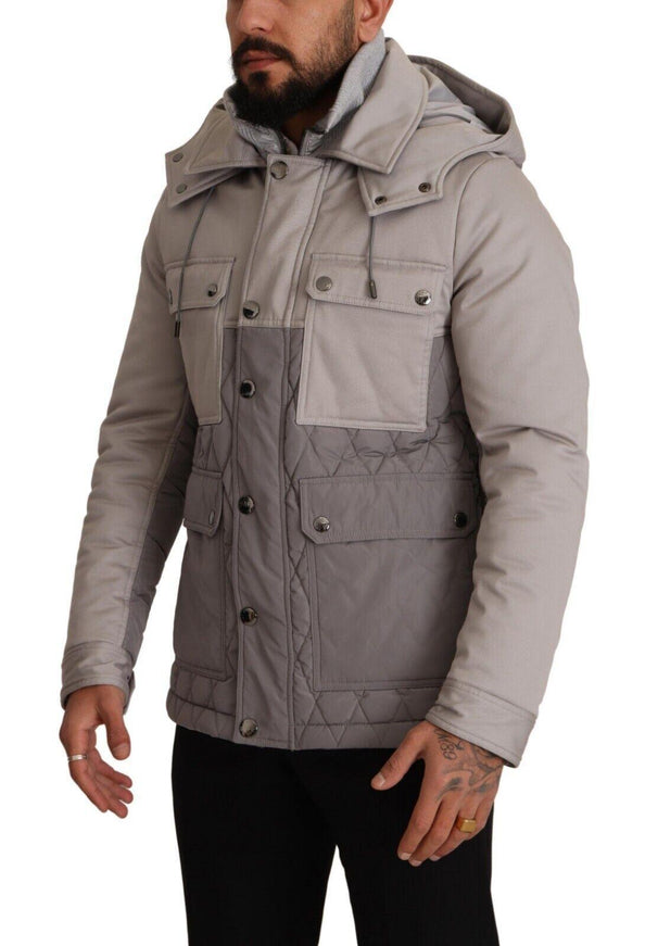 Dolce & Gabbana Gray Cotton Windbreaker Hooded Parka Jacket - Ellie Belle