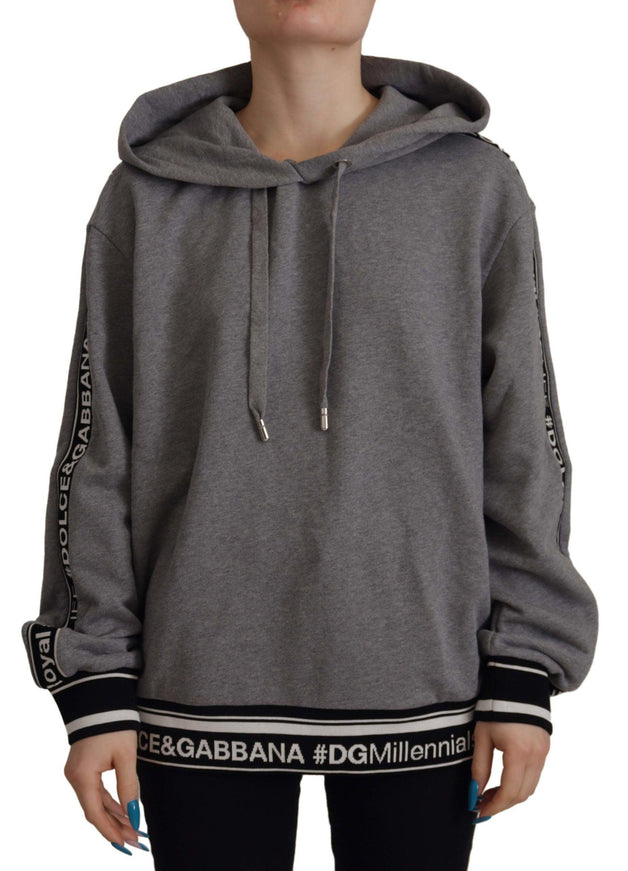 Dolce & Gabbana Gray CottonHooded Sweatshirt Pullover Sweater - Ellie Belle