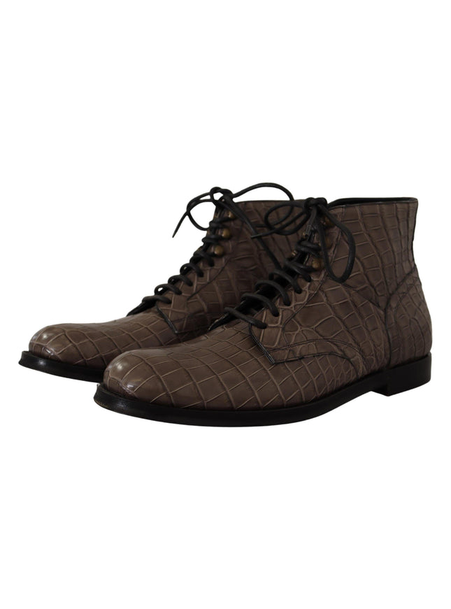 Dolce & Gabbana Gray Crocodile Leather Derby Boots - Ellie Belle