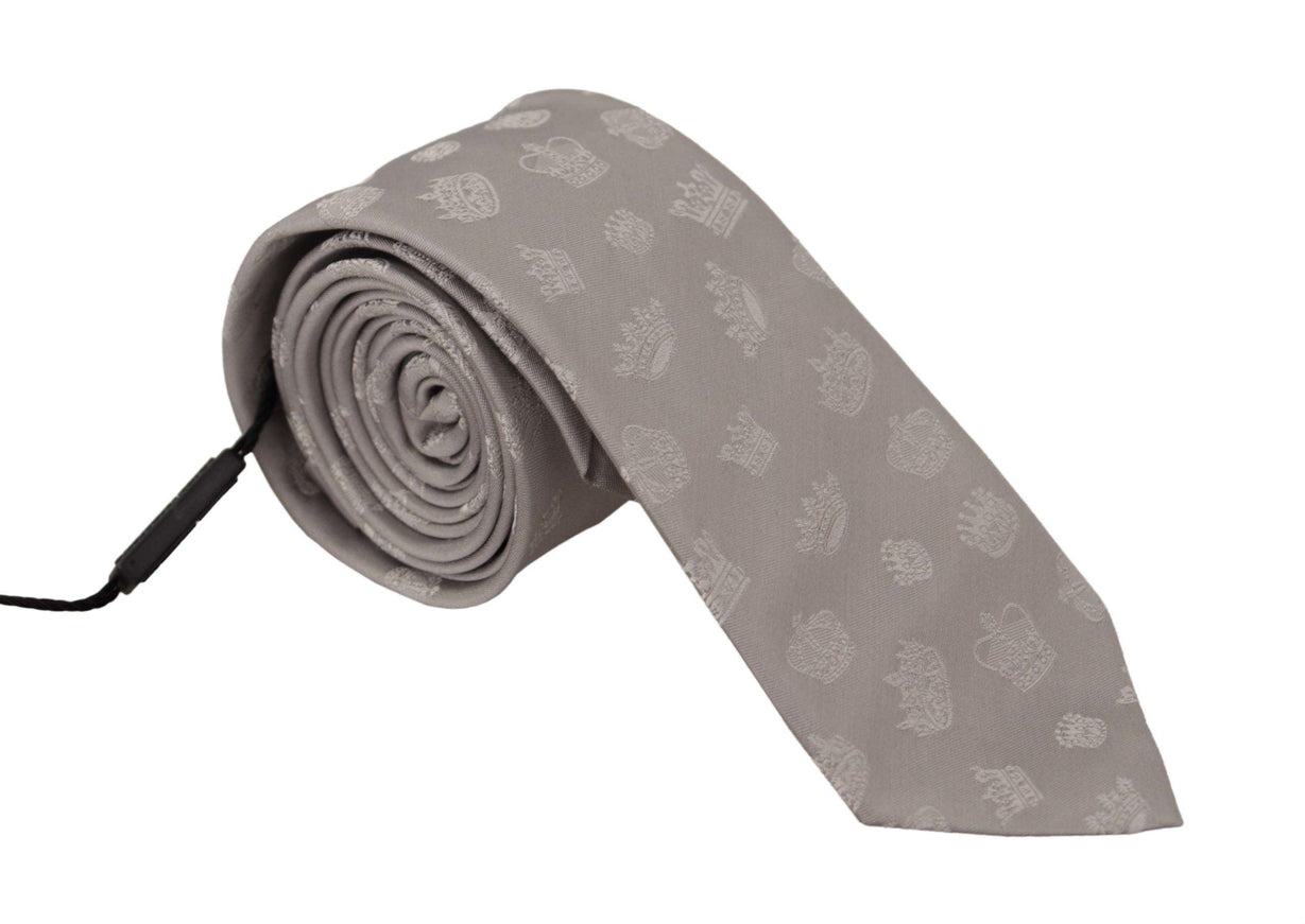 Dolce & Gabbana Gray Crown Fantasy Print Silk Adjustable Neck Tie - Ellie Belle