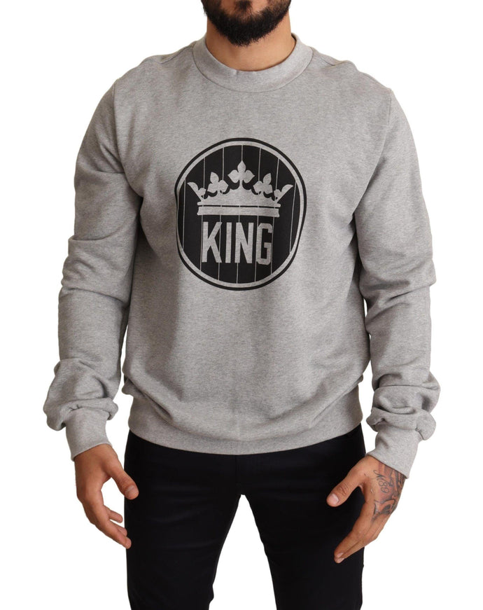 Dolce & Gabbana Gray Crown King Print Cotton Sweater - Ellie Belle