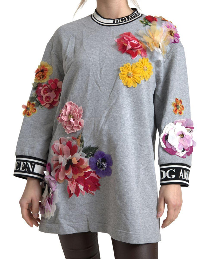 Dolce & Gabbana Gray DG Amore Queen Floral Pullover Sweater - Ellie Belle