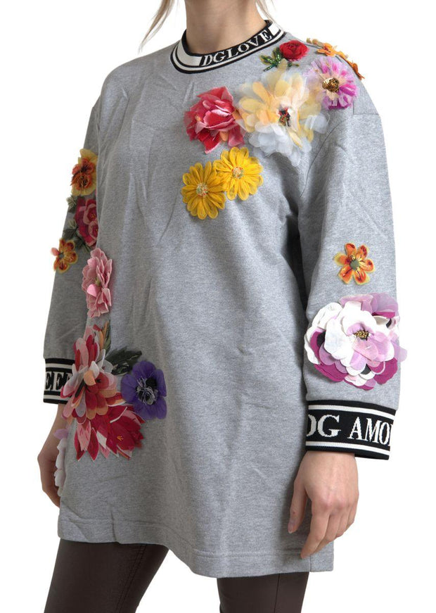 Dolce & Gabbana Gray DG Amore Queen Floral Pullover Sweater - Ellie Belle