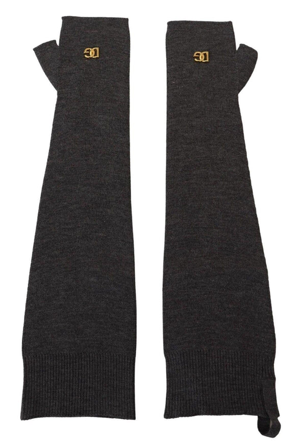 Dolce & Gabbana Gray Fingerless Elbow Length Wool Knit Gloves - Ellie Belle