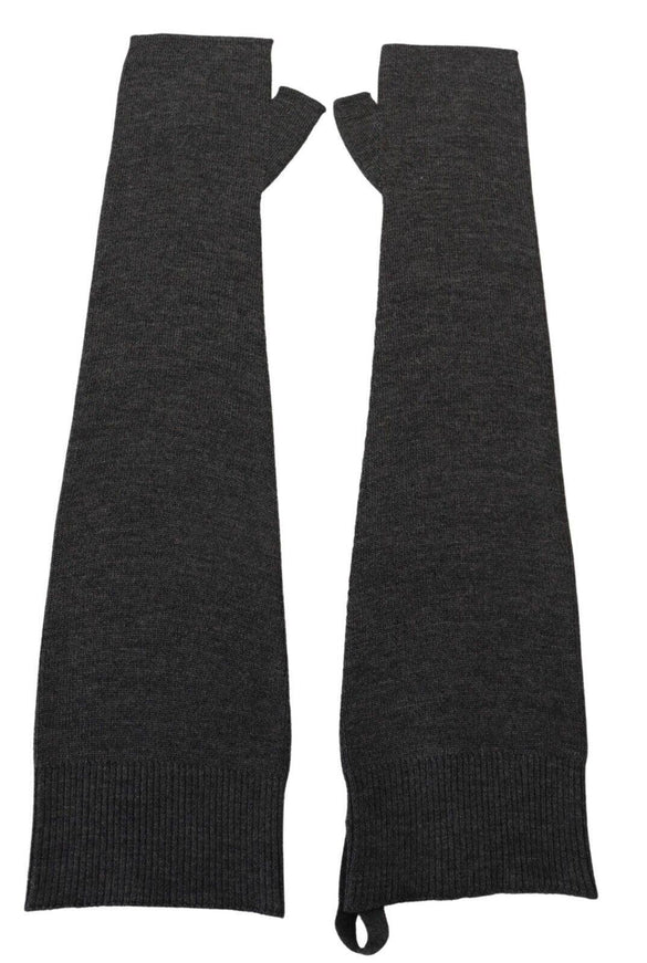 Dolce & Gabbana Gray Fingerless Elbow Length Wool Knit Gloves - Ellie Belle