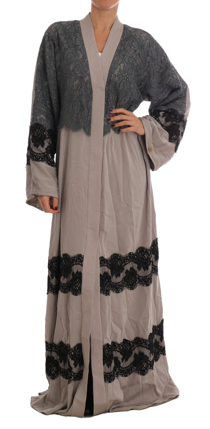 Dolce & Gabbana Gray Floral Applique Lace Kaftan Dress