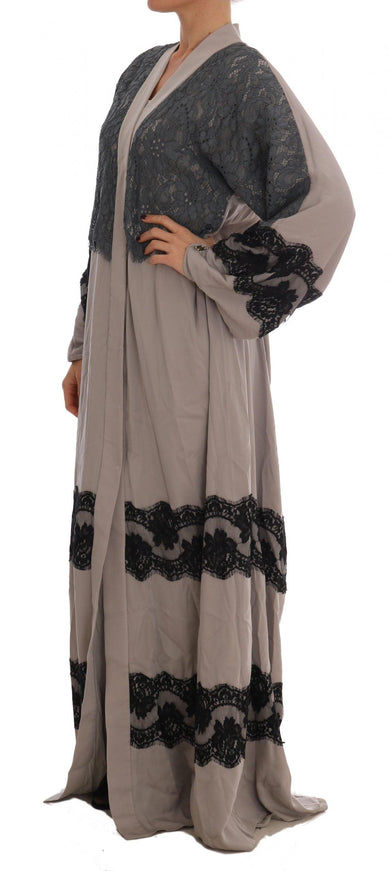 Dolce & Gabbana Gray Floral Applique Lace Kaftan Dress