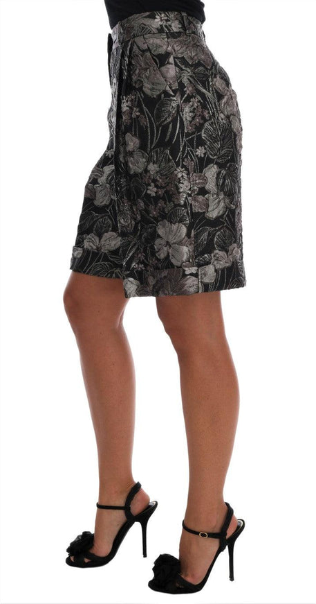 Dolce & Gabbana Gray Floral Brocade High Waist Shorts