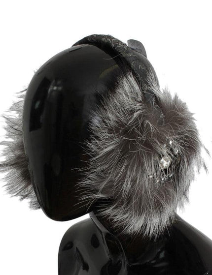 Dolce & Gabbana Gray Fox Fur Crystal Ear Muffs - Ellie Belle