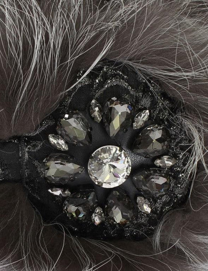 Dolce & Gabbana Gray Fox Fur Crystal Ear Muffs - Ellie Belle