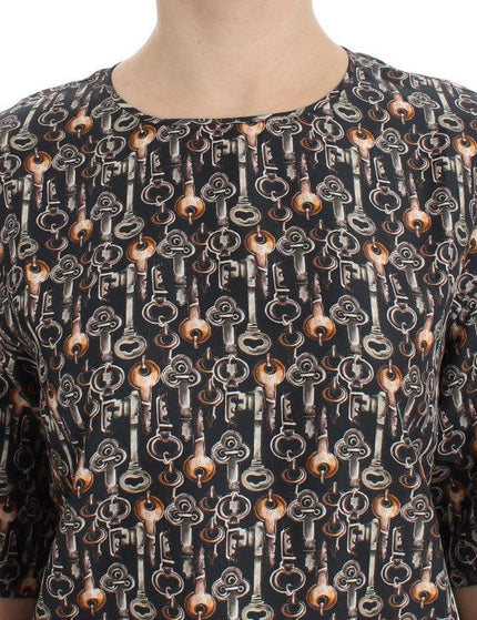 Dolce & Gabbana Gray Gold Key Print Silk Blouse T-shirt - Ellie Belle