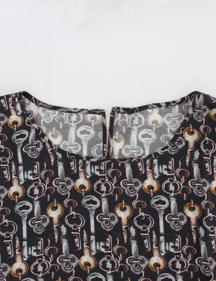 Dolce & Gabbana Gray Gold Key Print Silk Blouse T-shirt - Ellie Belle