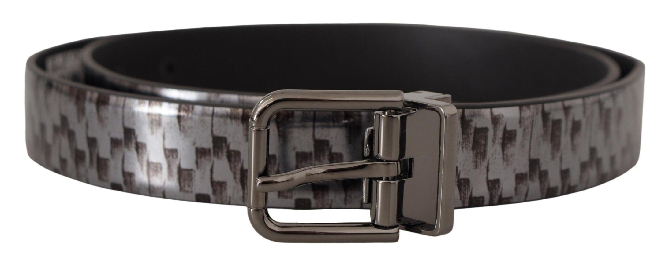 Dolce & Gabbana Gray Herringbone Leather Gray 3D Metal Buckle Belt - Ellie Belle