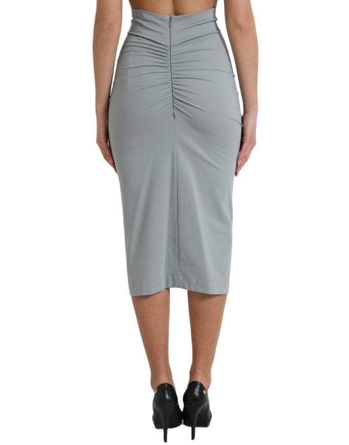 Dolce & Gabbana Gray High Waist Stretch Pencil Cut Midi Skirt - Ellie Belle