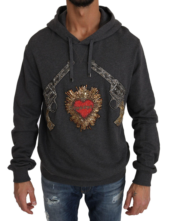 Dolce & Gabbana Gray Hooded Red Crystal Heart Gun Sweater - Ellie Belle