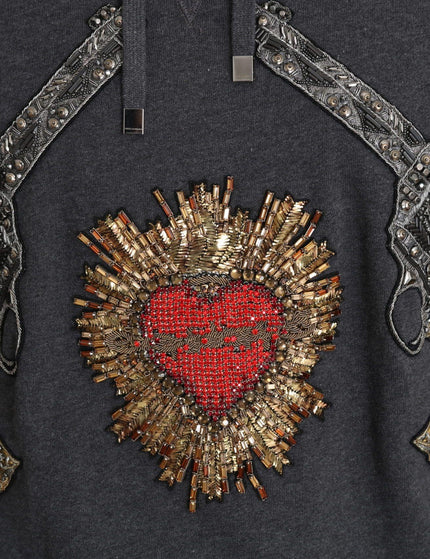 Dolce & Gabbana Gray Hooded Red Crystal Heart Gun Sweater - Ellie Belle