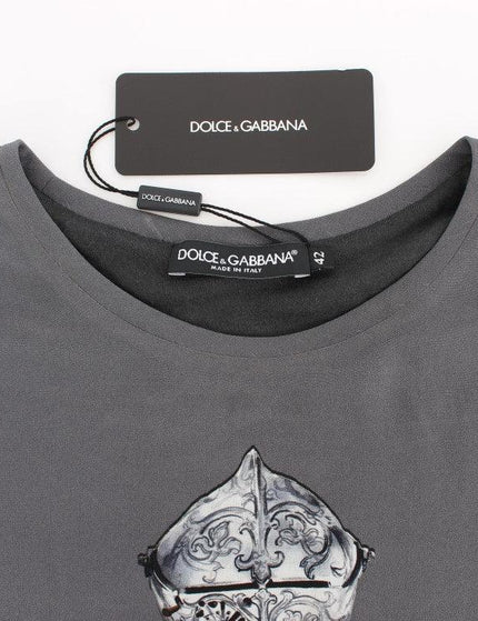 Dolce & Gabbana Gray Knight Crown Print Silk Blouse Top - Ellie Belle