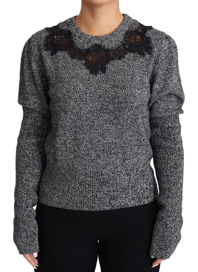 Dolce & Gabbana Gray Lace Trimmed Pullover Cashmere Sweater