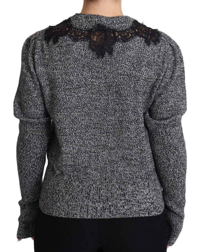 Dolce & Gabbana Gray Lace Trimmed Pullover Cashmere Sweater