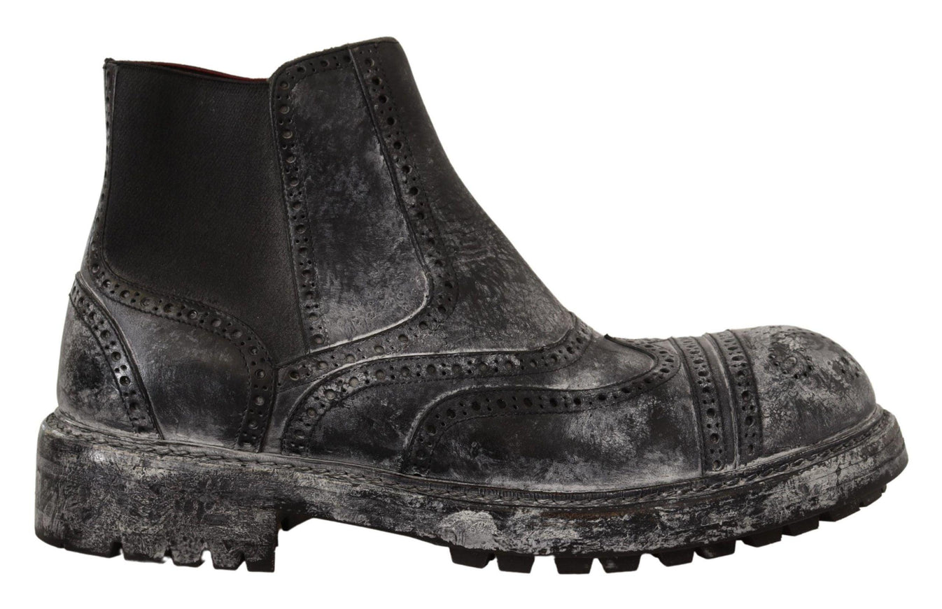 Dolce & Gabbana Gray Leather Ankle Casual Mens Boots - Ellie Belle