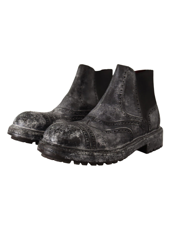 Dolce & Gabbana Gray Leather Ankle Casual Mens Boots - Ellie Belle