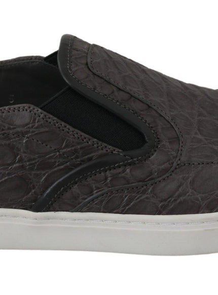 Dolce & Gabbana Gray Leather Flat Caiman Mens Loafers Shoes