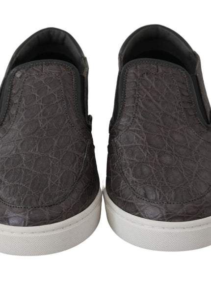 Dolce & Gabbana Gray Leather Flat Caiman Mens Loafers Shoes