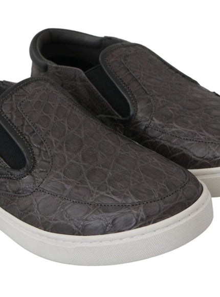 Dolce & Gabbana Gray Leather Flat Caiman Mens Loafers Shoes