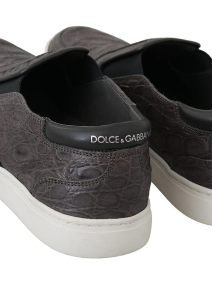 Dolce & Gabbana Gray Leather Flat Caiman Mens Loafers Shoes