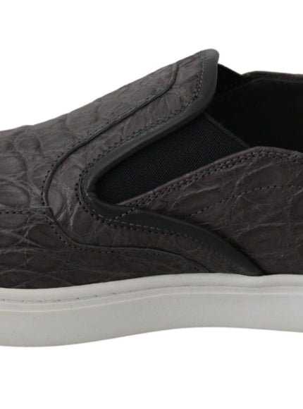 Dolce & Gabbana Gray Leather Flat Caiman Mens Loafers Shoes