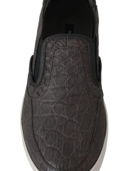 Dolce & Gabbana Gray Leather Flat Caiman Mens Loafers Shoes