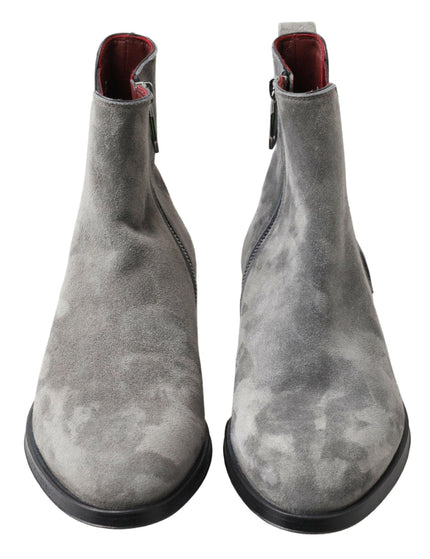 Dolce & Gabbana Gray Leather Men Ankle Boots Shoes - Ellie Belle